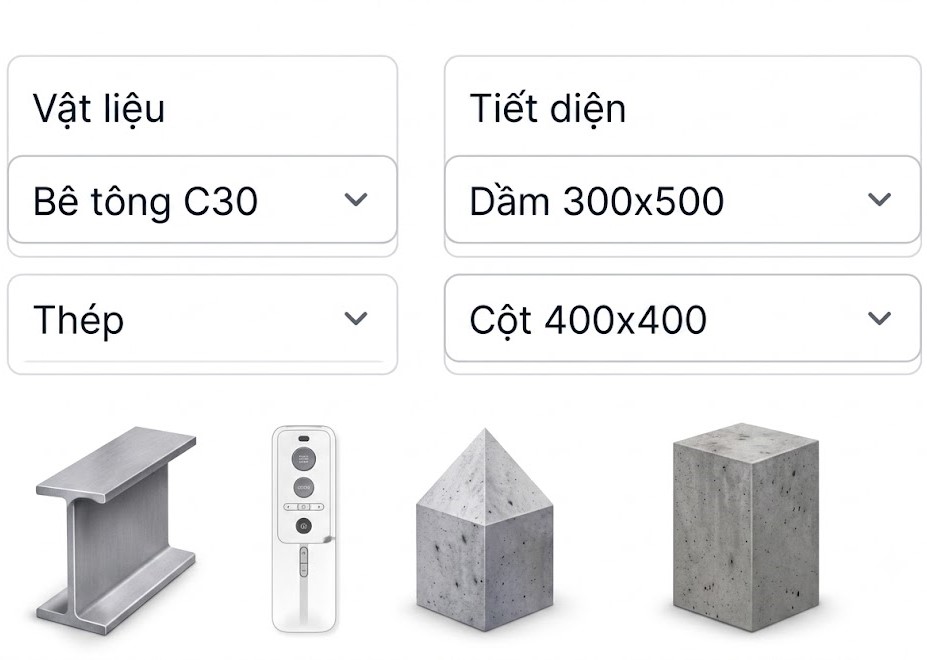 Thiết lập vật liệu và tiết diện