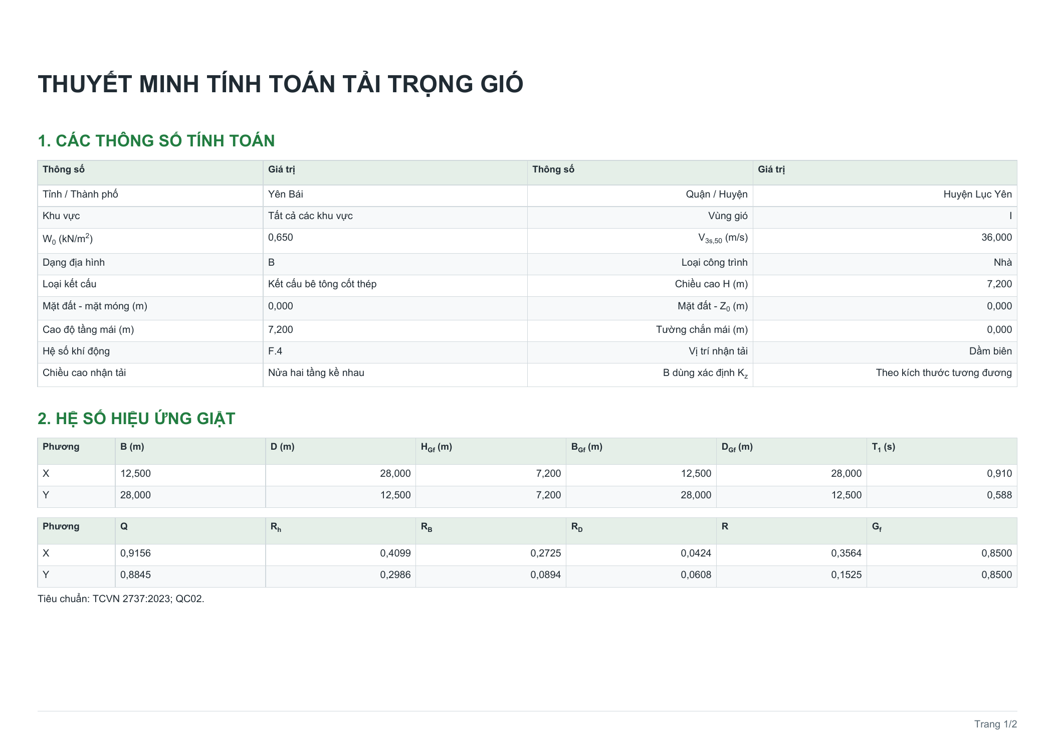 Trang 1 thuyết minh WDL: bảng thông số tính toán và hệ số hiệu ứng giật